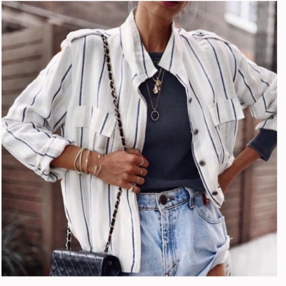 Rails Rowen Coco Stripe Linen White Jacket Small